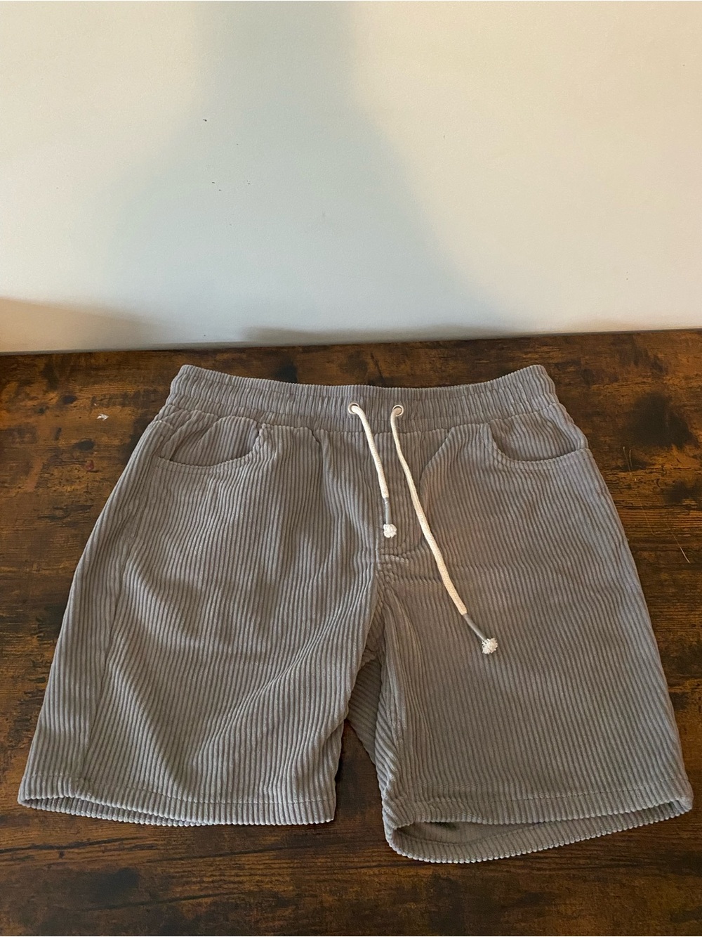 DR Essentials Corduroy Drawstring Shorts in Light Gray